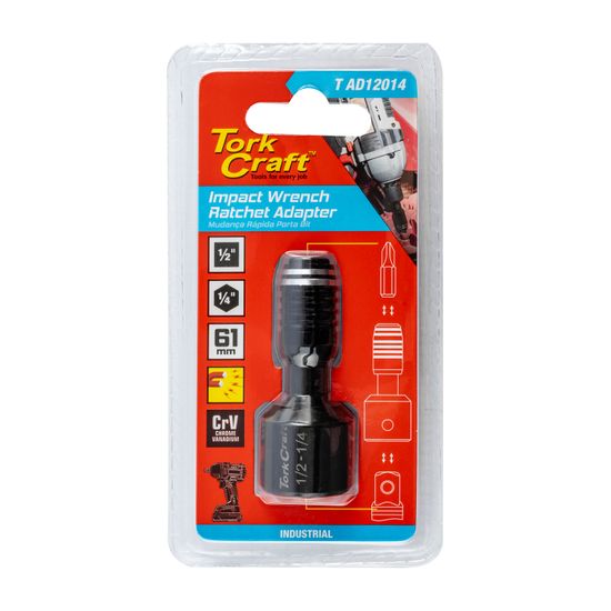 Adaptor 1/2"f Sq X 1/4"f Hex 60mm Mag Impact Wrench Ratchet Socket